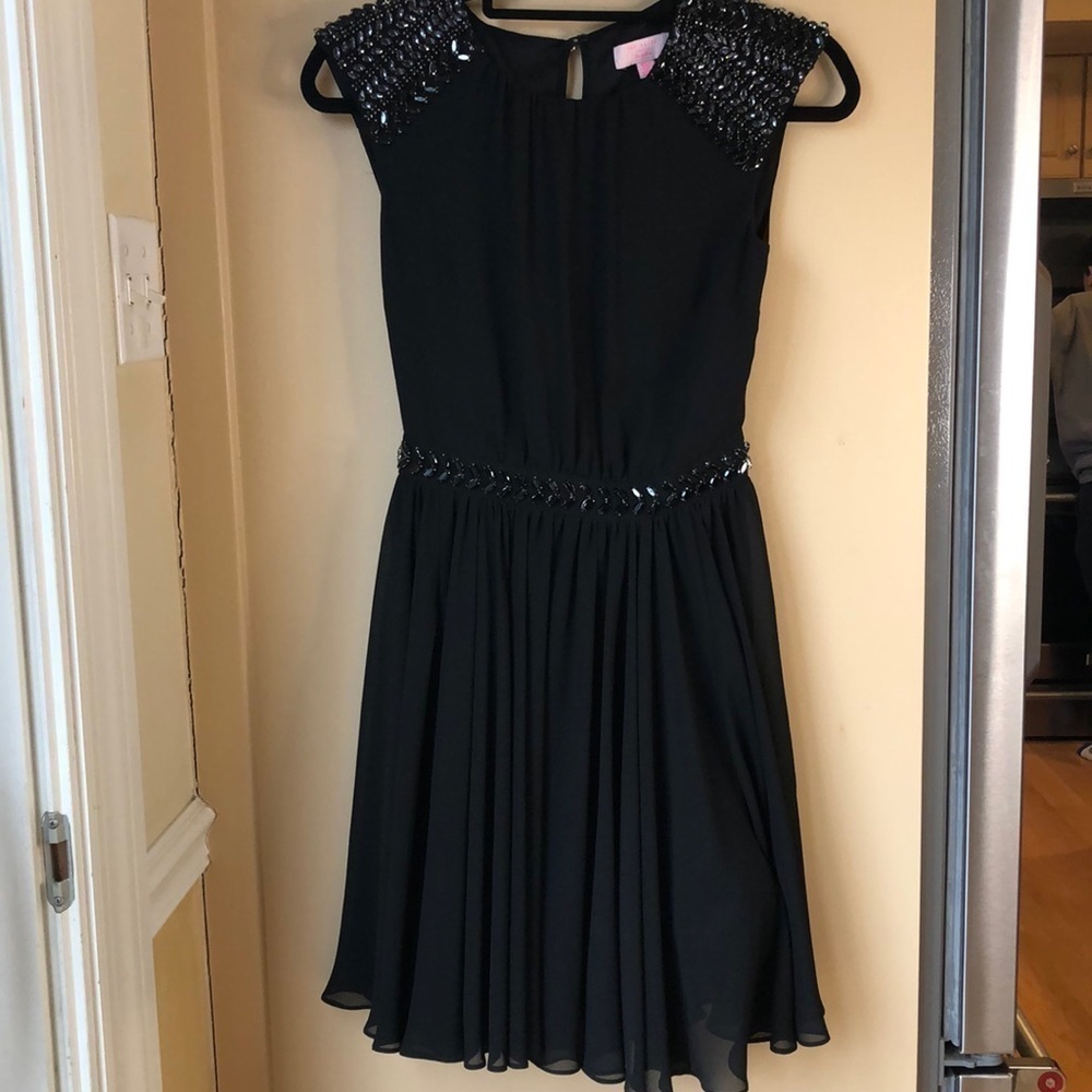 Ted Baker Rhinestone Black Cap Sleeve Dress, Size 0, in Like New Condition